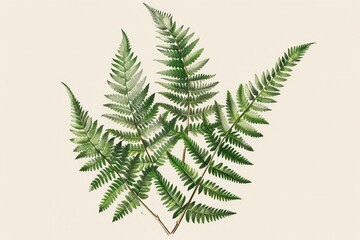 A botanical illustration of a fern, showcasing its delicate fronds and intricate leaf patterns in fine detail. 