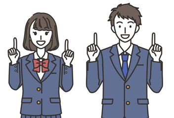 上を指さす男子学生と女子学生