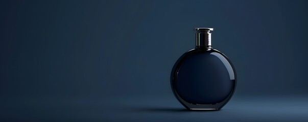 Obraz premium A Single Black Glass Bottle with a Silver Cap on a Dark Blue Background