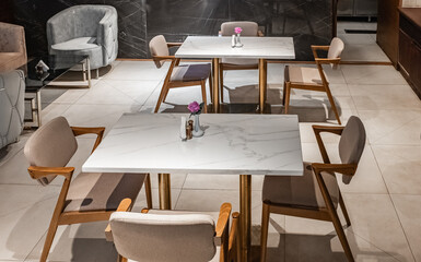Restaurant interior and furniture. Close up Elegant Tabletop Setting Design