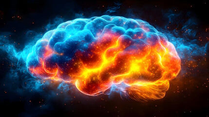 A vibrant, abstract representation of a brain with cosmic elements.