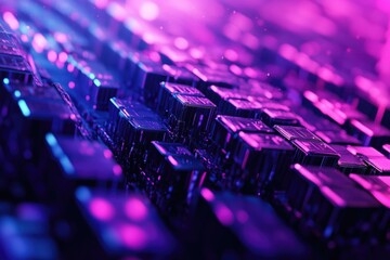 Computer Keyboard Purple Lights Close-Up