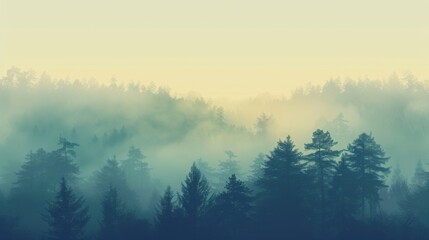 Fototapeta premium A forest with trees and fog