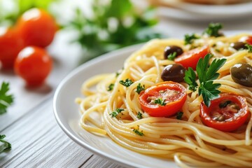 Spaghetti with Tomatoes and Olives