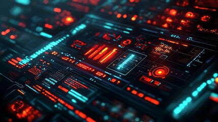 Obraz premium Futuristic Tech Interface with Red and Blue Lights