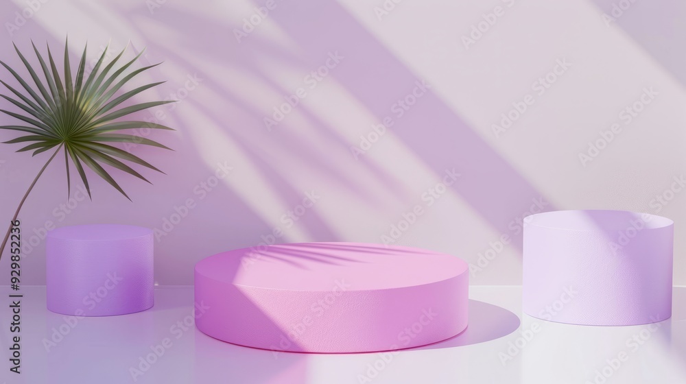 Poster soft pastel colors and geometric shapes create a calming atmosphere, enhanced by gentle shadows from