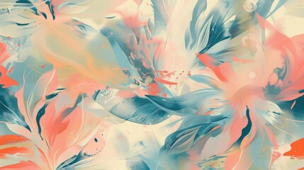 A colorful painting of flowers with a blue and pink background