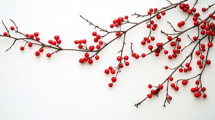 A branch with red berries on a white background