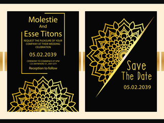 Golden mandala and abstract pattern Wedding invitation card with luxury background Template