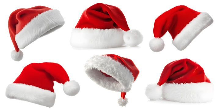 Collection of Red santa claus hat isolated on white background with clipping path. object for creative design