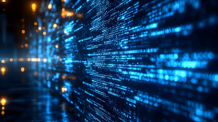 Abstract digital data stream in blue tones.
