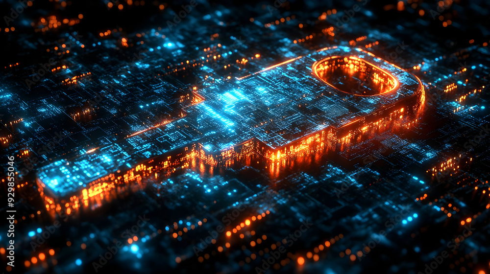Aufkleber abstract digital representation of a search symbol with glowing effects.