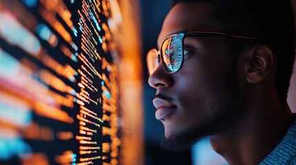 Close-up of a Programmer Looking at Code on a Screen