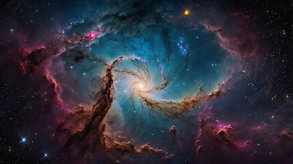 Fototapeta premium Purple space stars, Man on top of a mountain observing the universe, Starry night with the Milky Way Galaxy, Star explosion in a galaxy of an unknown universe, Milky Way