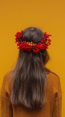 Naklejka premium woman with autumn berry wreath.
