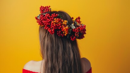 woman with autumn berry wreath.