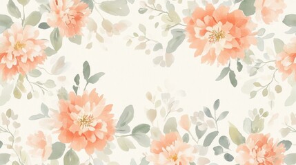 A floral pattern featuring soft peach and green hues, ideal for backgrounds or designs.
