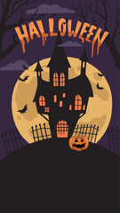 Halloween Castle with full moon background
