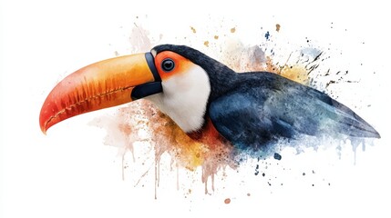 A stunning watercolor illustration of a toucan showcasing its vibrant colors and intricate details, perfect for wildlife art lovers.