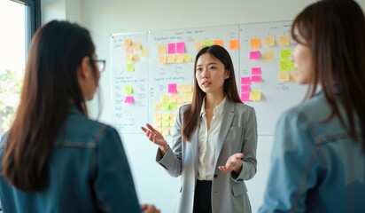 Asian Businesswoman Giving Presentation to Team Members in Office Metting room