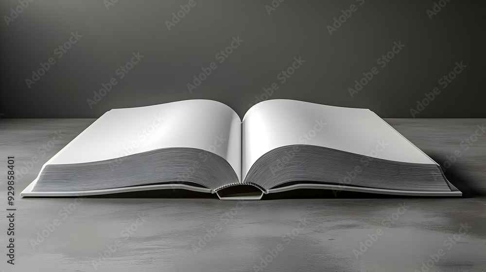 Poster an open blank book on a table, symbolizing potential and creativity.