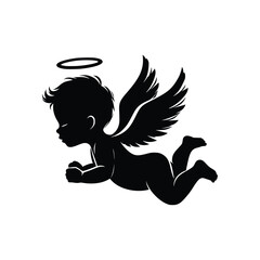 Fototapeta premium silhouette of flying baby angle black and white vector illustration