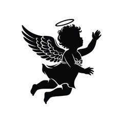 Fototapeta premium silhouette of flying baby angle black and white vector illustration
