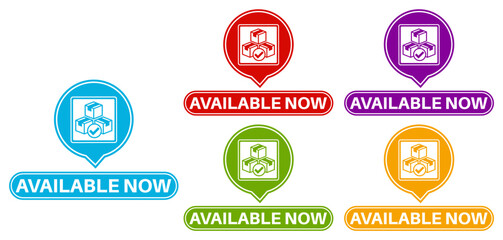 set available now icon sign. stock product ready promo banners, stickers and tag labels template vector illustration