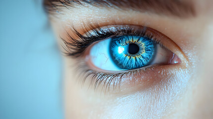 Close-up of a vibrant blue eye with intricate details.