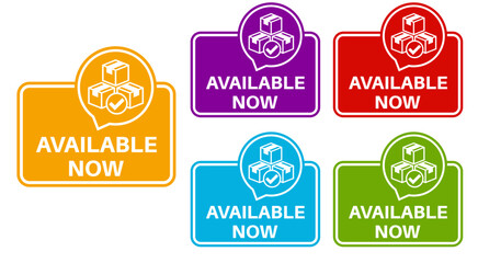 Obraz premium set trendy colorful available now labels icon sign template sticker design vector illustration