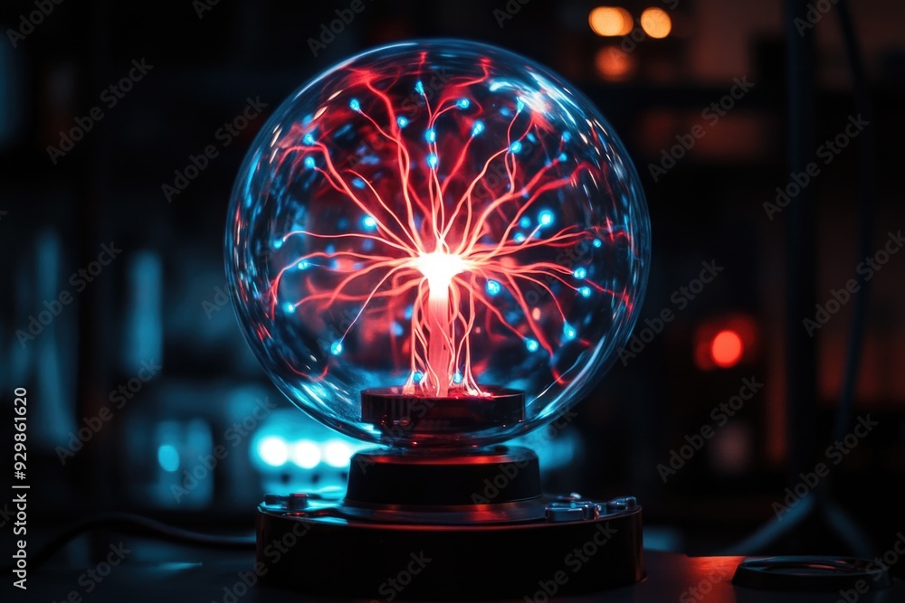 Sticker plasma ball with red and blue lights