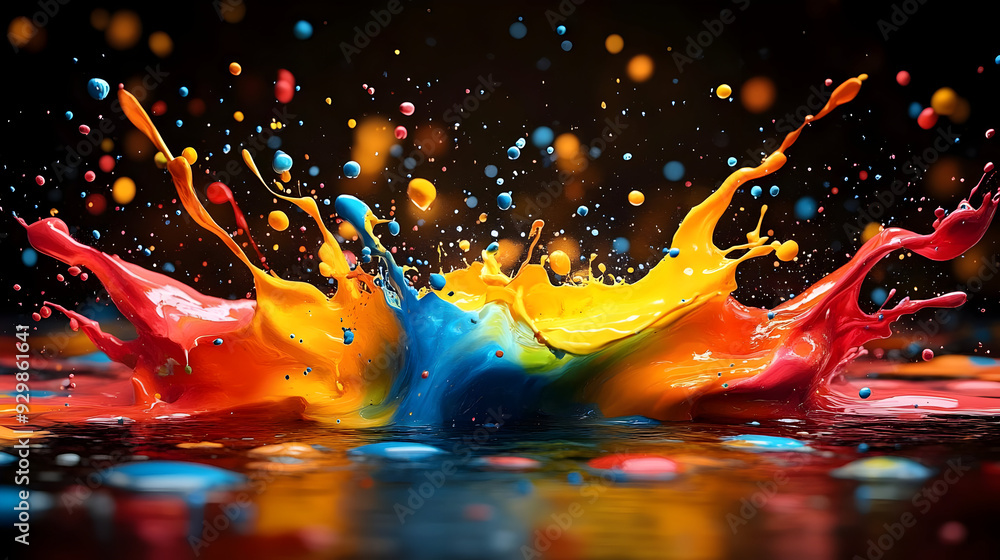 Poster colorful splash of paint creating an artistic abstract effect.