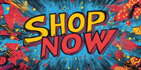 Vibrant Pop Art Comic Style 'Shop Now' Poster for Bold Shopping Promotions