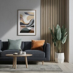 Contemporary neutral colors minimalist interior, home mockup , 3d render