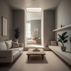 Contemporary neutral colors minimalist interior, home mockup , 3d render