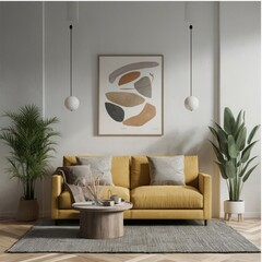 Contemporary neutral colors minimalist interior, home mockup , 3d render