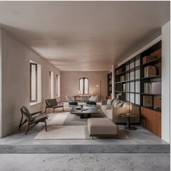 Contemporary neutral colors minimalist interior, home mockup , 3d render