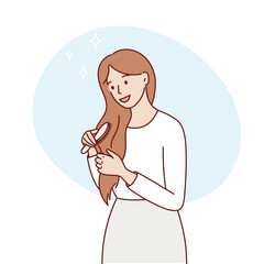 Happy young woman with healthy hair.  Vector isolated illustration.