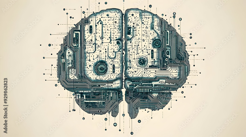 Aufkleber digital brain illustration with circuit patterns and connections.
