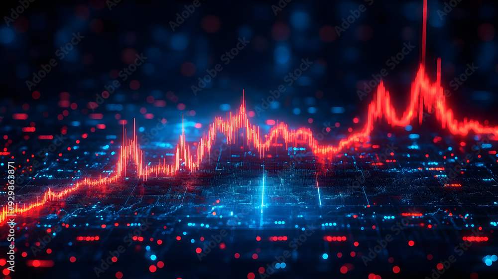 Aufkleber digital data visualization with red and blue wave patterns.