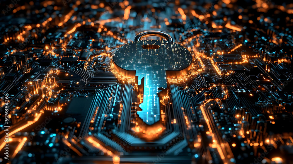 Aufkleber digital illustration of a key symbolizing cybersecurity and data protection.
