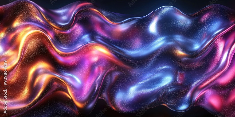 Poster Abstract metallic fabric flowing with iridescent neon colors