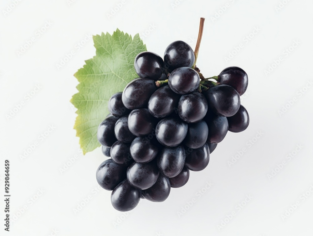 Sticker black grapes with green leaf