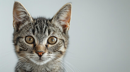 Obraz premium Cute tabby cat with big eyes. Close-up, Portrait of a beautiful gray striped cat close up, AI Generated