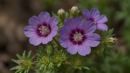 Obraz premium Vibrant Bloody Cranesbill in full bloom, showcasing deep pink petals against lush green foliage.