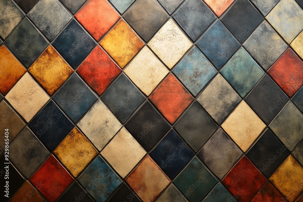 Poster colorful square shaped tiles forming modern geometric pattern