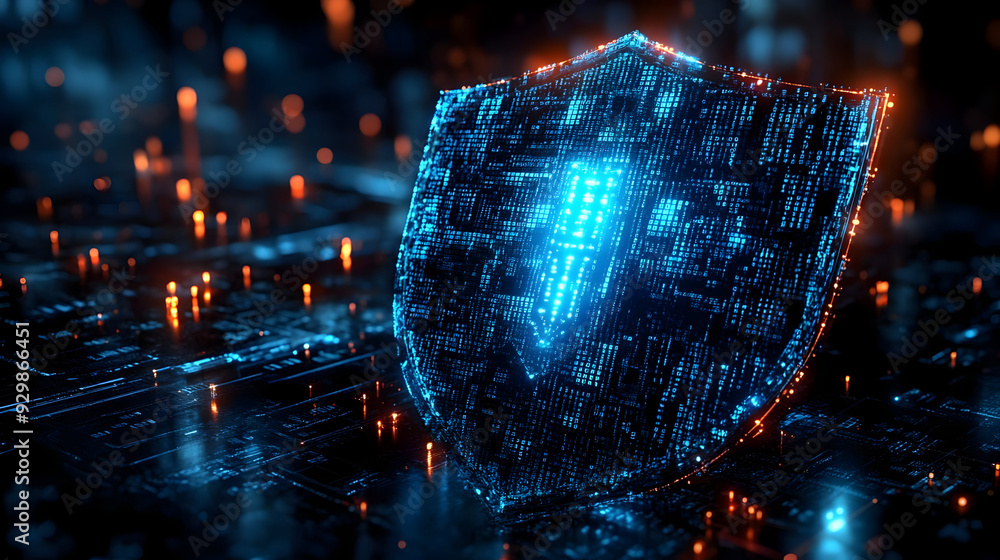 Aufkleber digital shield symbolizing cybersecurity and data protection.