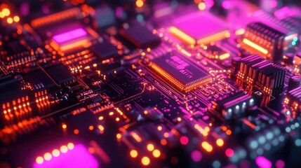 Fototapeta premium Circuit Board with Glowing Components