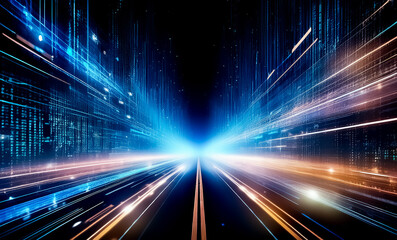 Abstract background technology high speed racing for sports of long exposure light on black background.Science geometric shape modern elegant design ai generated.