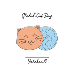 line art of Global Cat Day good for Global Cat Day celebrate. line art.